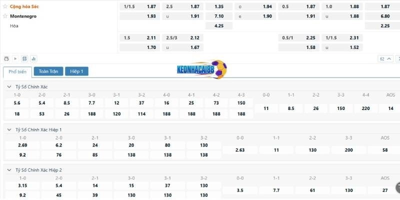 Tỉ lệ kèo trận CH Séc vs Montenegro